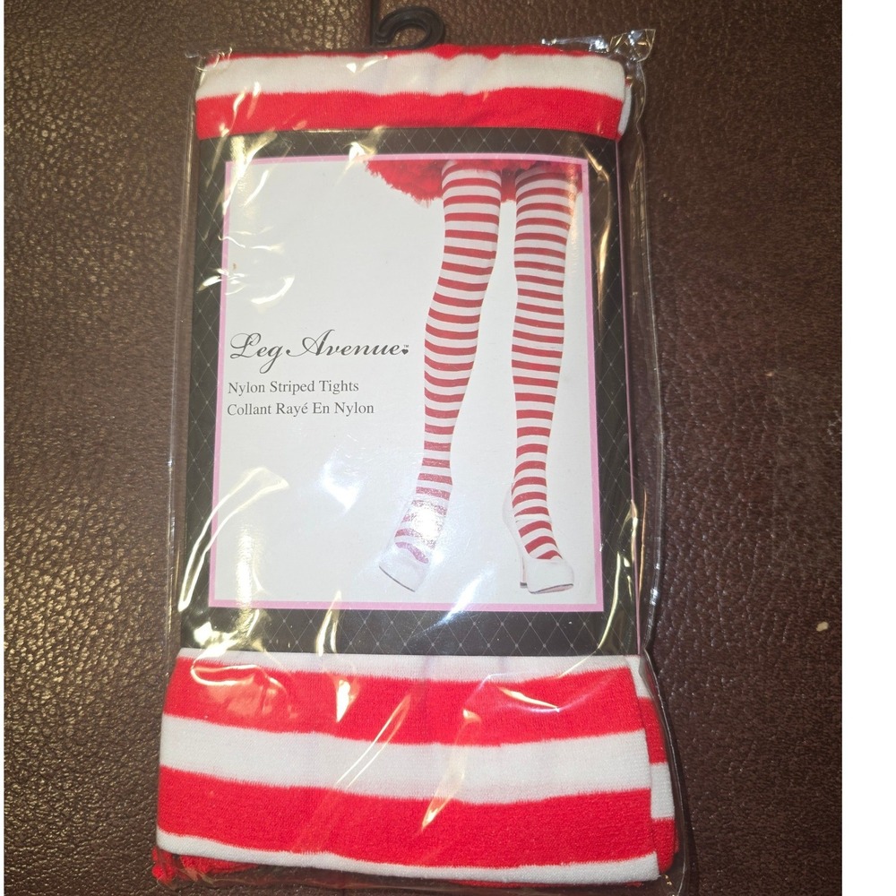 Leg Avenue 7100 Red White Striped Tights One Size Opaque Nylon Costume Hosiery